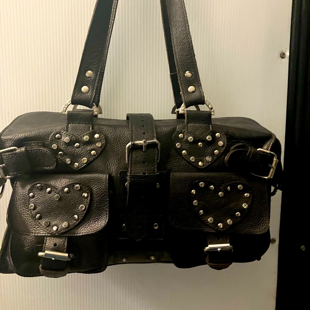 Unbranded beautiful leather rugged silver studded purse handbag pocketbook